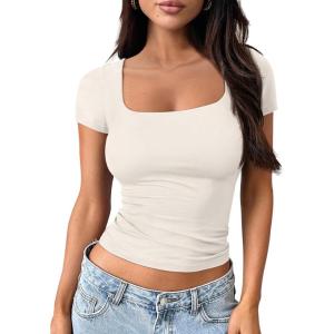 imageTrendy Queen Tshirts Shirts for Women Double Lined Going Out Crop Tops 2025 Spring Summer Workout Y2k Clothes Beach FashionLightapricot