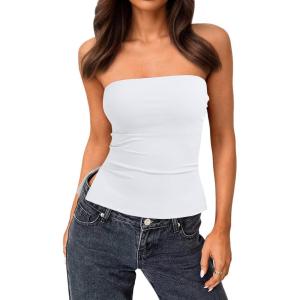 imageTrendy Queen Tube Tops for Women Side Split Going Out Strapless Crop Tops Sleeveless Bandeau Summer Y2k Cute ClothesWhite