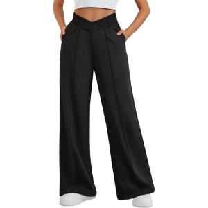imageTrendy Queen Wide Leg Sweatpants Women Fashion High Waisted Baggy Flared Pants Athletic Joggers with Pockets 2025Black