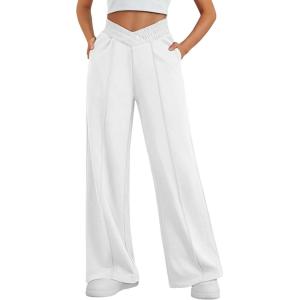 imageTrendy Queen Wide Leg Sweatpants Women Fashion High Waisted Baggy Flared Pants Athletic Joggers with Pockets 2025White