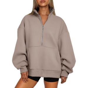 imageTrendy Queen Womens Half Zip Oversized Sweatshirts Casual Pullover Long Sleeve Shirts Fall Fashion 2024 Winter ClothesCoffee Grey