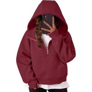 imageTrendy Queen Womens Hoodies Quarter Half Zip Pullover Oversized Sweatshirts Half With Pockets Fall ClothesWinered