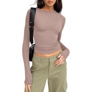 imageTrendy Queen Womens Long Sleeve Shirts Basic Tees Crop Tops Going Out Spring 2025 Workout Outfits Y2k ClothesLatte