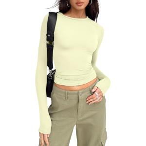 imageTrendy Queen Womens Long Sleeve Shirts Basic Tees Crop Tops Going Out Spring 2025 Workout Outfits Y2k ClothesLemon Yellow