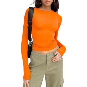 imageTrendy Queen Womens Long Sleeve Shirts Basic Tees Crop Tops Going Out Spring 2025 Workout Outfits Y2k ClothesOrange