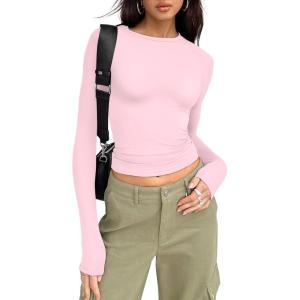 imageTrendy Queen Womens Long Sleeve Shirts Basic Tees Crop Tops Going Out Spring 2025 Workout Outfits Y2k ClothesPink