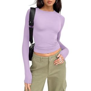 imageTrendy Queen Womens Long Sleeve Shirts Basic Tees Crop Tops Going Out Spring 2025 Workout Outfits Y2k ClothesPurple