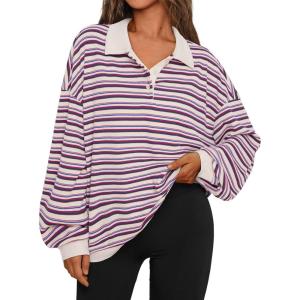 imageTrendy Queen Womens Oversized Striped Polo Sweatshirt