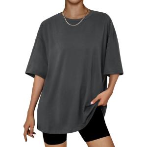 imageTrendy Queen Womens Oversized Summer T Shirts Fashion Workout Plus Size Tops Short Sleeve Beach Vacation Gym Clothes 2025Blackgrey