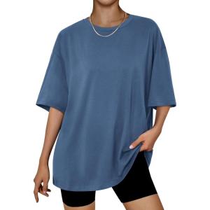 imageTrendy Queen Womens Oversized Summer T Shirts Fashion Workout Plus Size Tops Short Sleeve Beach Vacation Gym Clothes 2025Blue