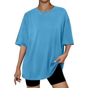 imageTrendy Queen Womens Oversized Summer T Shirts Fashion Workout Plus Size Tops Short Sleeve Beach Vacation Gym Clothes 2025Brightblue