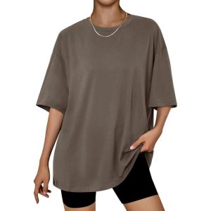 imageTrendy Queen Womens Oversized Summer T Shirts Fashion Workout Plus Size Tops Short Sleeve Beach Vacation Gym Clothes 2025Brown