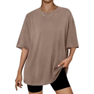 imageTrendy Queen Womens Oversized Summer T Shirts Fashion Workout Plus Size Tops Short Sleeve Beach Vacation Gym Clothes 2025Coffeegrey