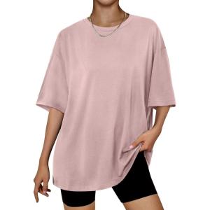 imageTrendy Queen Womens Oversized Summer T Shirts Fashion Workout Plus Size Tops Short Sleeve Beach Vacation Gym Clothes 2025Coupledpink