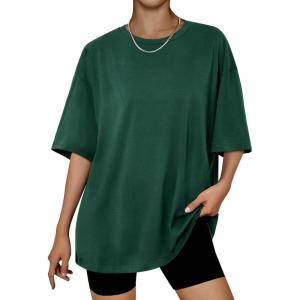 imageTrendy Queen Womens Oversized Summer T Shirts Fashion Workout Plus Size Tops Short Sleeve Beach Vacation Gym Clothes 2025Darkgreen