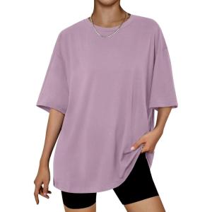 imageTrendy Queen Womens Oversized Summer T Shirts Fashion Workout Plus Size Tops Short Sleeve Beach Vacation Gym Clothes 2025Darkpink