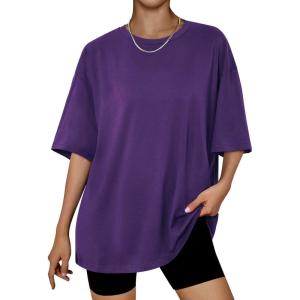 imageTrendy Queen Womens Oversized Summer T Shirts Fashion Workout Plus Size Tops Short Sleeve Beach Vacation Gym Clothes 2025Darkpurple