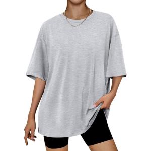 imageTrendy Queen Womens Oversized Summer T Shirts Fashion Workout Plus Size Tops Short Sleeve Beach Vacation Gym Clothes 2025Grey