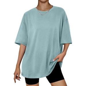 imageTrendy Queen Womens Oversized Summer T Shirts Fashion Workout Plus Size Tops Short Sleeve Beach Vacation Gym Clothes 2025Greygreen
