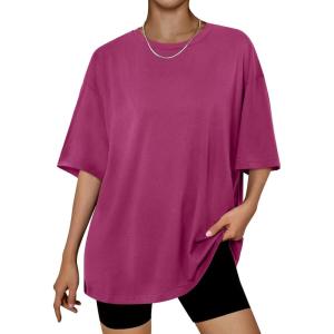 imageTrendy Queen Womens Oversized Summer T Shirts Fashion Workout Plus Size Tops Short Sleeve Beach Vacation Gym Clothes 2025Hotpink
