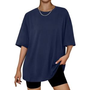 imageTrendy Queen Womens Oversized Summer T Shirts Fashion Workout Plus Size Tops Short Sleeve Beach Vacation Gym Clothes 2025Navy