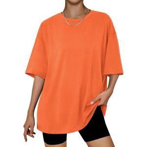 imageTrendy Queen Womens Oversized Summer T Shirts Fashion Workout Plus Size Tops Short Sleeve Beach Vacation Gym Clothes 2025Orange