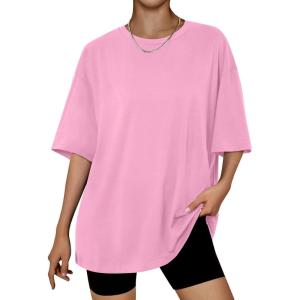 imageTrendy Queen Womens Oversized Summer T Shirts Fashion Workout Plus Size Tops Short Sleeve Beach Vacation Gym Clothes 2025Pink