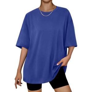 imageTrendy Queen Womens Oversized Summer T Shirts Fashion Workout Plus Size Tops Short Sleeve Beach Vacation Gym Clothes 2025Royalblue