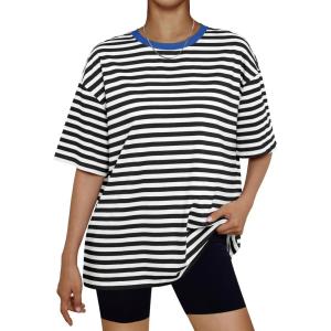 imageTrendy Queen Womens Oversized Summer T Shirts Fashion Workout Plus Size Tops Short Sleeve Beach Vacation Gym Clothes 2025Seblackwhite