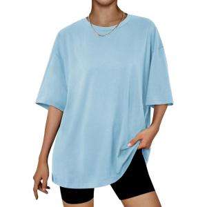 imageTrendy Queen Womens Oversized Summer T Shirts Fashion Workout Plus Size Tops Short Sleeve Beach Vacation Gym Clothes 2025Skyblue