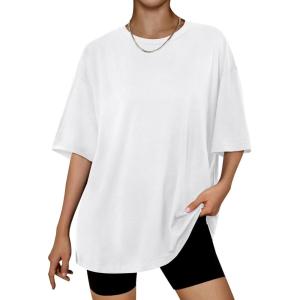 imageTrendy Queen Womens Oversized Summer T Shirts Fashion Workout Plus Size Tops Short Sleeve Beach Vacation Gym Clothes 2025White
