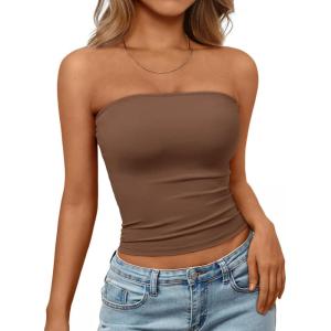 imageTrendy Queen Womens Strapless Tube Tops Basic Backless Sleeveless Bandeau Going Out Crop Tops Cute 2025 Summer ClothesCoffee