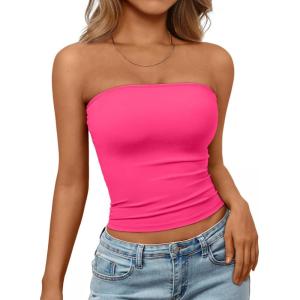 imageTrendy Queen Womens Strapless Tube Tops Basic Backless Sleeveless Bandeau Going Out Crop Tops Cute 2025 Summer ClothesHotpink