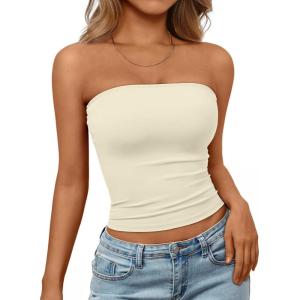 imageTrendy Queen Womens Strapless Tube Tops Basic Backless Sleeveless Bandeau Going Out Crop Tops Cute 2025 Summer ClothesKhaki