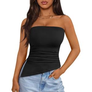 imageTrendy Queen Womens Summer Going Out Tube Tops Strapless Asymmetrical Bandeau Backless Corset Cute Teen Girls Y2k ShirtsBlack