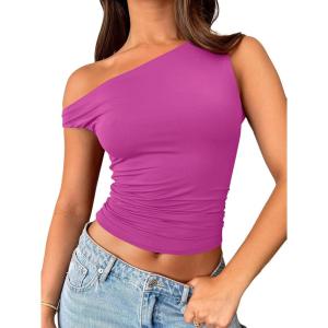 imageTrendy Queen Womens Summer Off The Shoulder Tops Going Out T Shirts Crop Tank Top Fashion Clothes Spring Outfits 2025Hot Pink
