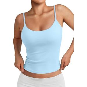 imageTrendy Queen Womens Summer Tank Tops Double Lined Going Out Teen Girls Y2k Sleeveless Backless 2025 Workout Cami AdjustableLightblue