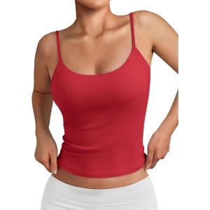 imageTrendy Queen Womens Summer Tank Tops Double Lined Going Out Teen Girls Y2k Sleeveless Backless 2025 Workout Cami AdjustableRed