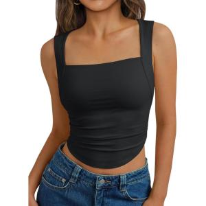 imageTrendy Queen Womens Summer Tank Tops Going Out Crop Shirts Square Neck Cute Y2k Fashion Clothes Spring Outfits 2025Black