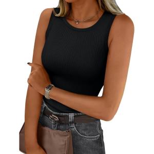imageTrendy Queen Womens Tank Tops Summer Fashion 2025 Workout Ribbed Sleeveless High Neck Beach Vacation Oufits ClothesBlack