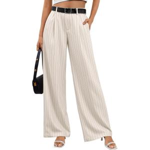 imageTrendy Queen Womens Wide Leg Dress Pants High Waisted Slacks Dressy Work Trousers with PocketsApricot
