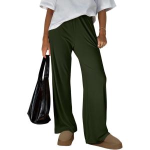 imageTrendy Queen Womens Wide Leg Pants Sweatpants Comfy Lounge Baggy Flowy Ribbed Pajama Pants Fall Fashion Clothes Outfits 2025Armygreen