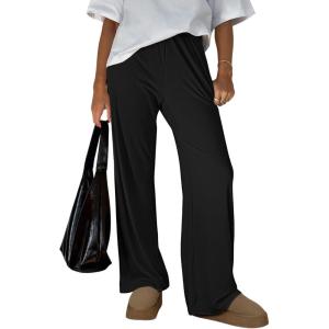 imageTrendy Queen Womens Wide Leg Pants Sweatpants Comfy Lounge Baggy Flowy Ribbed Pajama Pants Fall Fashion Clothes Outfits 2025Black