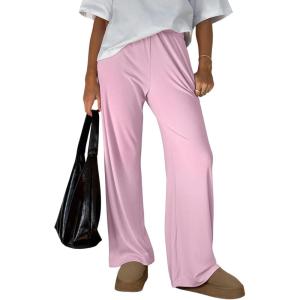 imageTrendy Queen Womens Wide Leg Pants Sweatpants Comfy Lounge Baggy Flowy Ribbed Pajama Pants Fall Fashion Clothes Outfits 2025Pink