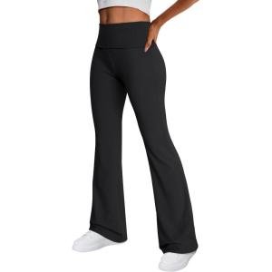 imageTrendy Queen Womens Wide Leg Yoga Pants Bootcut Workout Flare Leggings Trendy High Waisted Fold Over 2025 Fall OutfitsBlack