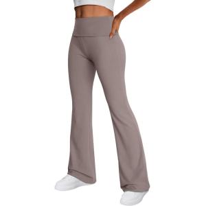 imageTrendy Queen Womens Wide Leg Yoga Pants Bootcut Workout Flare Leggings Trendy High Waisted Fold Over 2025 Fall OutfitsCoffeegrey