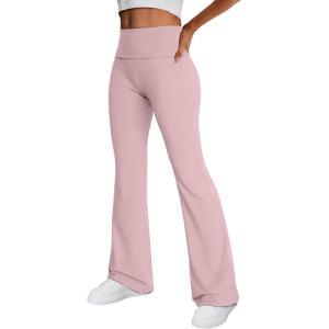 imageTrendy Queen Womens Wide Leg Yoga Pants Bootcut Workout Flare Leggings Trendy High Waisted Fold Over 2025 Fall OutfitsDustypink