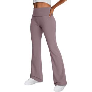 imageTrendy Queen Womens Wide Leg Yoga Pants Bootcut Workout Flare Leggings Trendy High Waisted Fold Over 2025 Fall OutfitsPurple