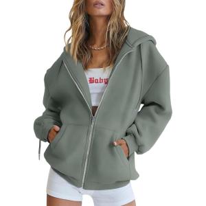 imageTrendy Queen Womens Zip Up Hoodies Oversized Sweatshirts Fall Fashion Outfits Casual Jackets 2025 Winter ClothesLightgreen