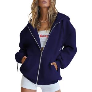 imageTrendy Queen Womens Zip Up Hoodies Oversized Sweatshirts Fall Fashion Outfits Casual Jackets 2025 Winter ClothesNavy Blue